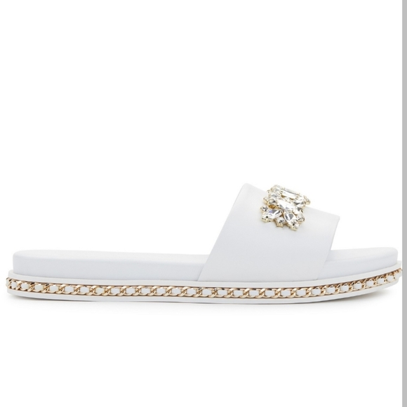 Karl Lagerfeld Paris Bijou Embellished Slide Sandals White -5.5 - Picture 2 of 9